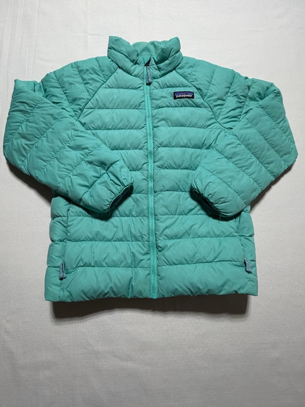 Patagonia Girls Down Sweater Jacket Size S 7-8 Mint Green Puffer Full Zip